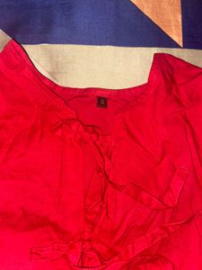 Red Peplum Tie-Front Top