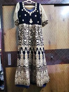 Elegant Navy Blue Embroidered Gown