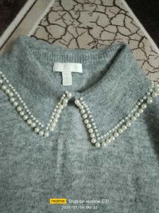Gray Pearl Embellished Sweater