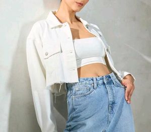 White cropped denim jacket