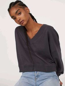 H&amp;M Charcoal Oversized Crop Sweatshirt