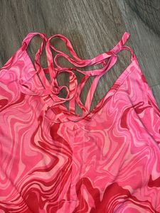 Pink Swirl Tie Halter Top