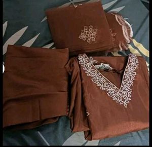 Elegant Brown Embroidered Suit