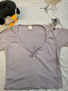 Lilac Ribbed Tie-Front Top