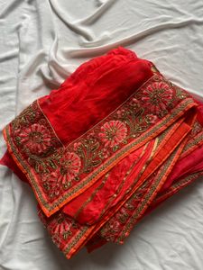 Heavy Work Red Saree