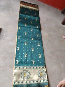 New  Green &amp; Gold Saree With Blouse Pc