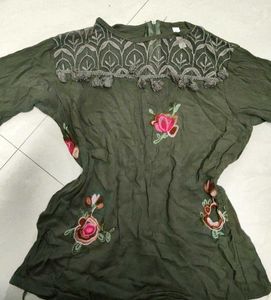 Embroidered Olive Green Top