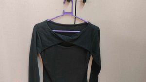 Black Colour Body Fitted Top With Cut Neck
