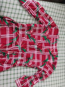 Red Plaid Floral Top