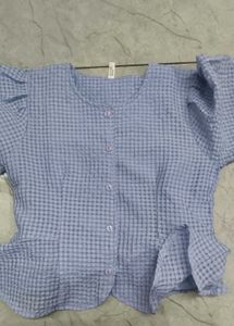 Blue Gingham Peplum Top