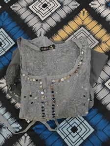 Grey Embellished Kurta