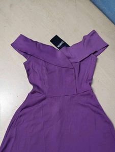 Off-Shoulder Mini Skater Dress with Back Zip