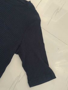 Navy Blue Elbow Sleeves Tshirt