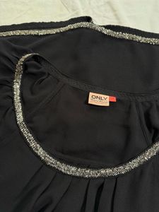 Embellished Mesh Black Blouse