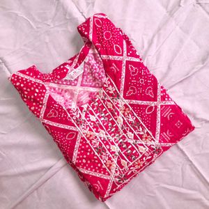Red Bandhani Print Kurta
