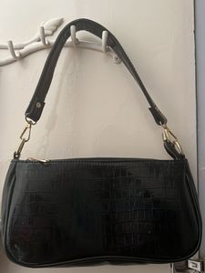 Black Vintage Croc Shoulder Bag