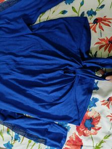 Blue Long Sleeve Top with Mesh Detail