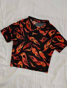 Flame Print Mesh Top