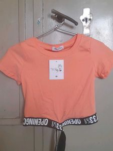 Elastic Band Waist Peach T-Shirt