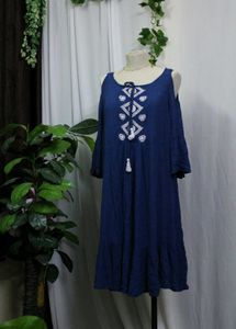 Global Desi Cold Shoulder Embroidered Dress