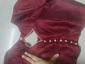 Beautiful Dark Peach Saree With Contrast Blouse