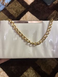 White purse type clutch with Gold Chain