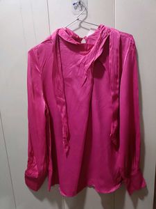 Hot Pink Tie-Neck Blouse