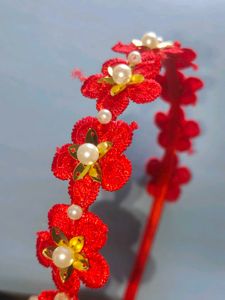 Handmade Red Floral Pearl Headband