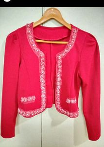 Embellished Red Pearl Coat
