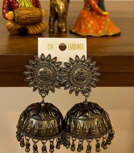 Oxidized Silver Jhumka Earrings