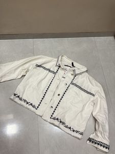Embroidered White Denim Jacket