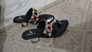 Sparkly Embellished Black Sandals