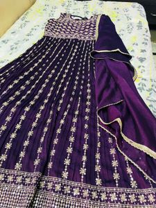 Purple Embroidered  Kameez With Dupatta