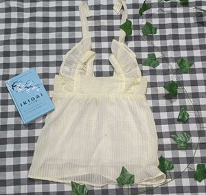 cute yellow ruffle sleeve top