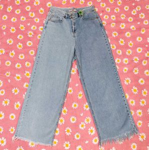 Two-Tone Wide-Leg Jeans