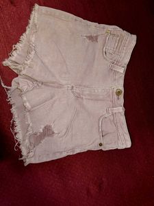 pink color Denim Shorts
