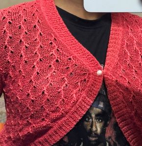 Coral Knit Cropped Cardigan