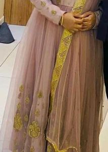 Mauve Anarkali Dress with Gold Detail