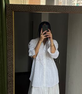 NEW LOOK WHITE COTTON LACE CUTOUT SHIRT