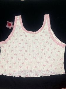 Pink Bow Lace Trim Tank Top XS for Girls/women