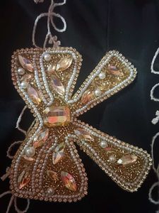 Gold Beaded Bow Brooch