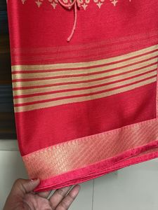 coral printed border saree with blouse