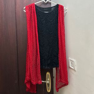 Red Black Stylish Lace Top