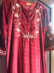 Velvet Look Embroidered Kurti