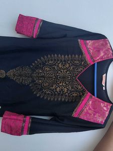 Beautiful Black Kurta With Pink Border