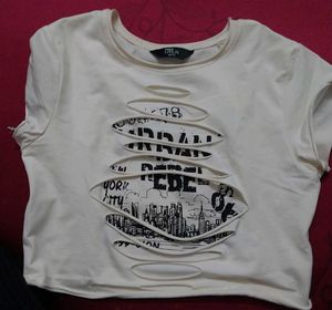 Ripped Style Graphic Crop Top