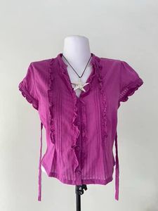 Purple Ruffle Fitted Shirt