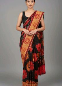 Black Floral Print Saree