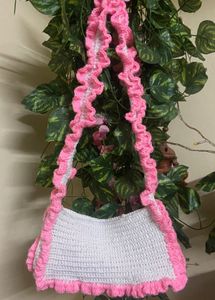 Pink Ruffle Crochet Bag
