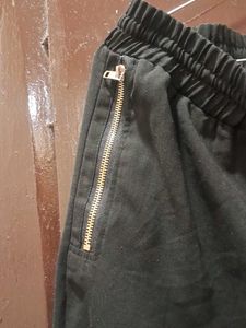 Black Casual Joggers with Gold Zippers